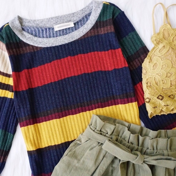 Striped Color Block Ribbed Knit Sweater - Picture 4 of 9